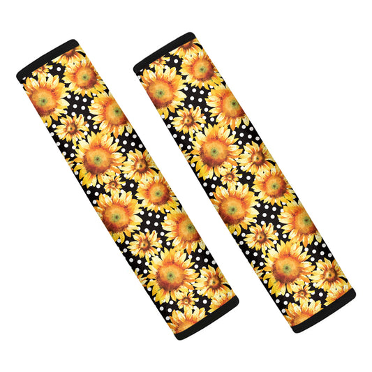 Watercolor Polka Dot Sunflower Print Car Seat Belt Covers