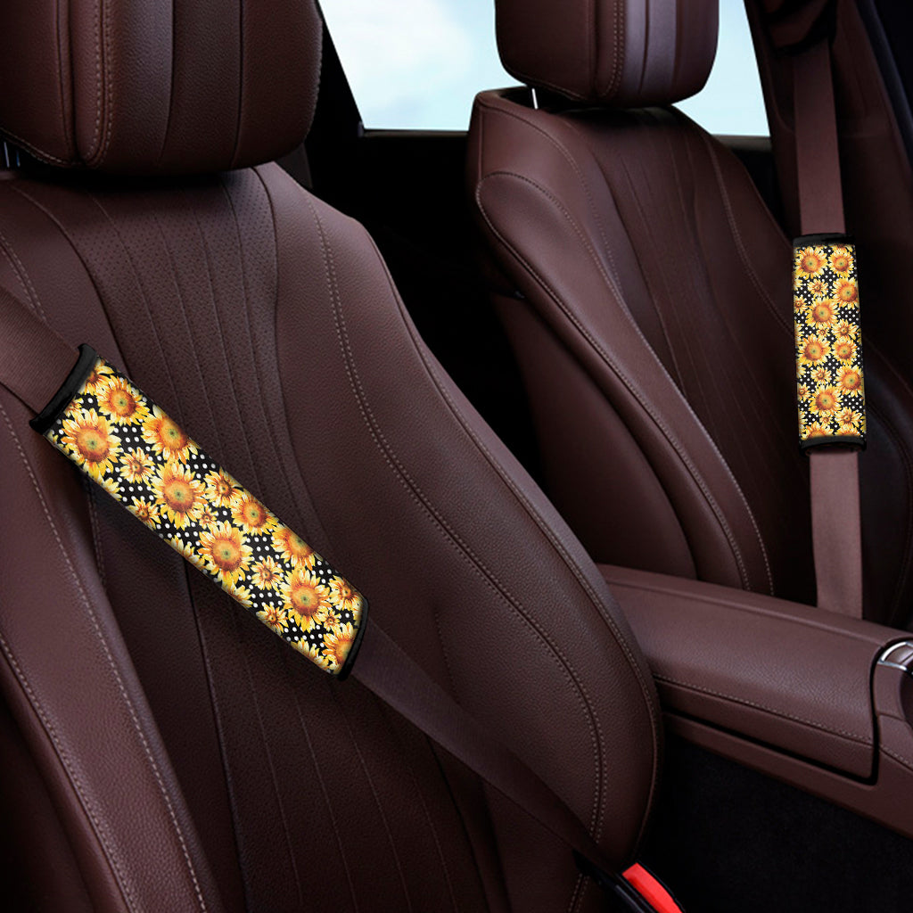 Watercolor Polka Dot Sunflower Print Car Seat Belt Covers