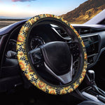 Watercolor Polka Dot Sunflower Print Car Steering Wheel Cover