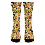 Watercolor Polka Dot Sunflower Print Crew Socks