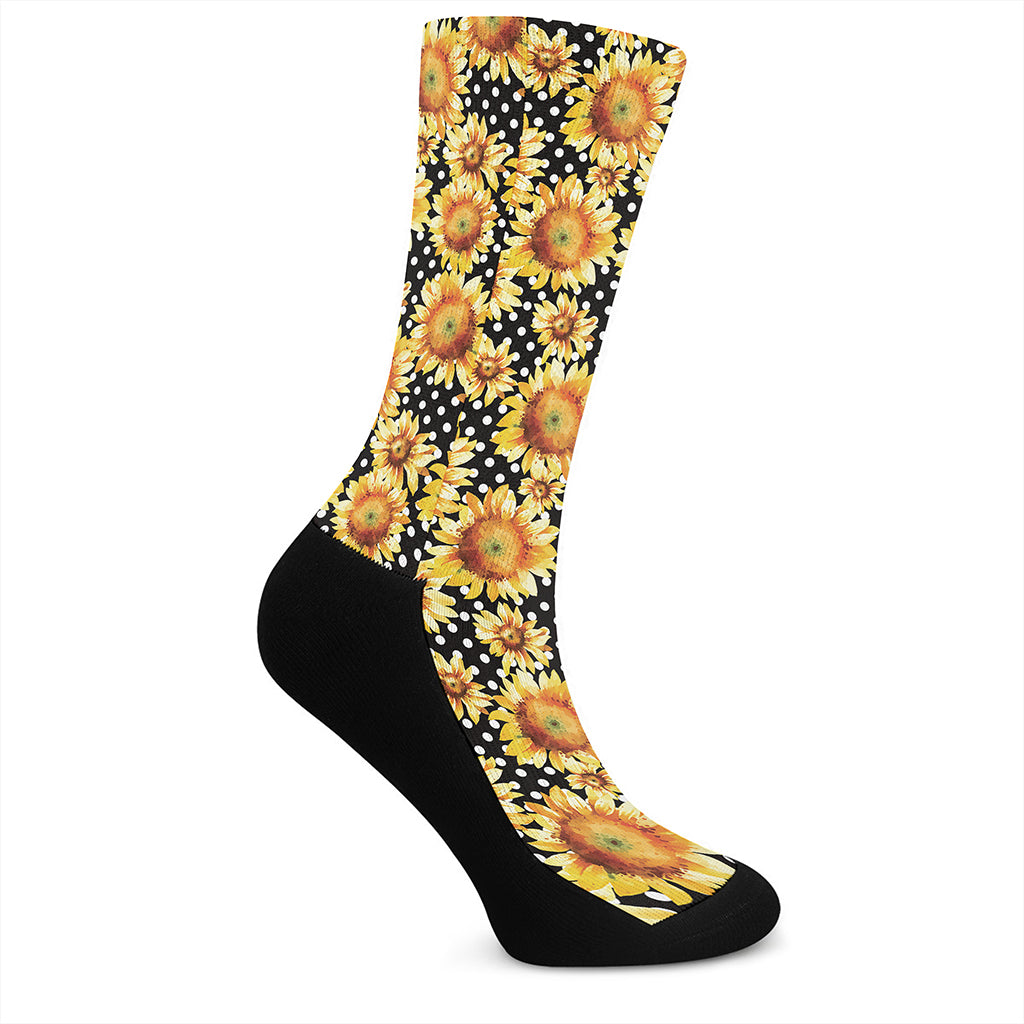 Watercolor Polka Dot Sunflower Print Crew Socks