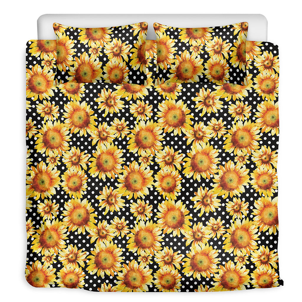 Watercolor Polka Dot Sunflower Print Duvet Cover Bedding Set