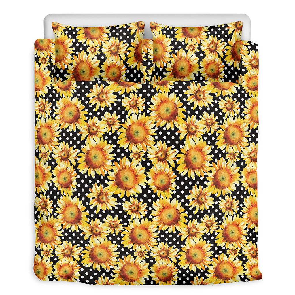 Watercolor Polka Dot Sunflower Print Duvet Cover Bedding Set