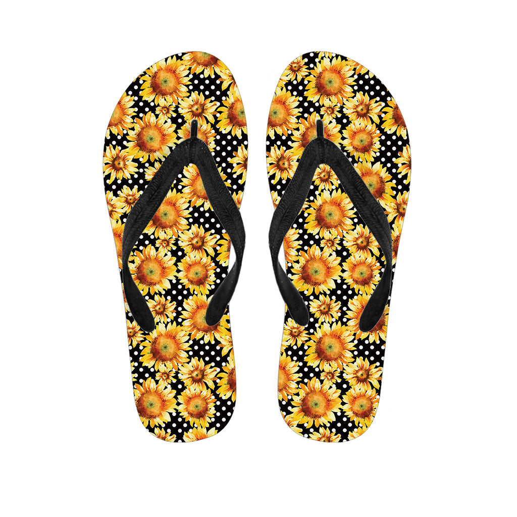 Watercolor Polka Dot Sunflower Print Flip Flops
