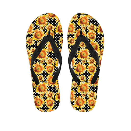 Watercolor Polka Dot Sunflower Print Flip Flops