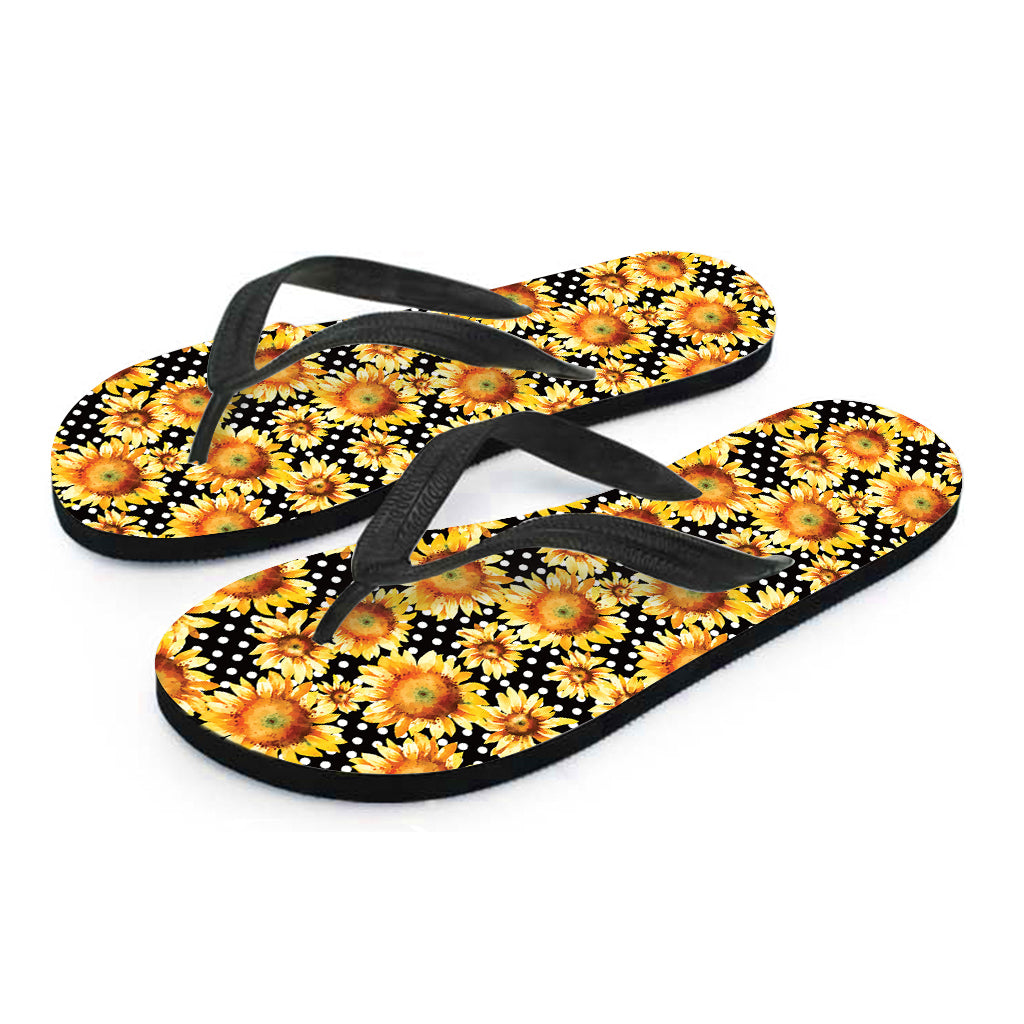 Watercolor Polka Dot Sunflower Print Flip Flops