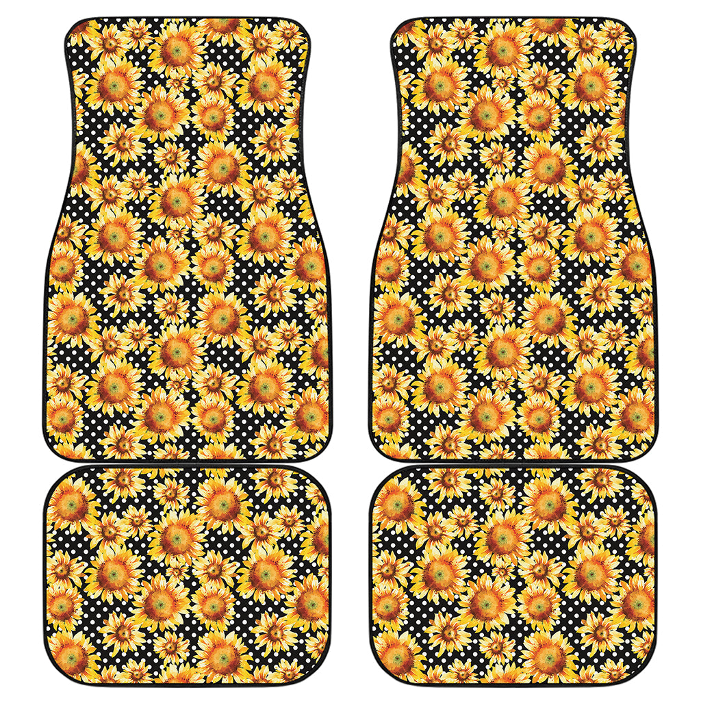 Watercolor Polka Dot Sunflower Print Front and Back Car Floor Mats
