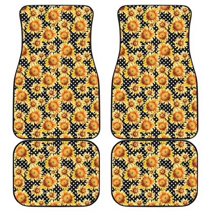 Watercolor Polka Dot Sunflower Print Front and Back Car Floor Mats