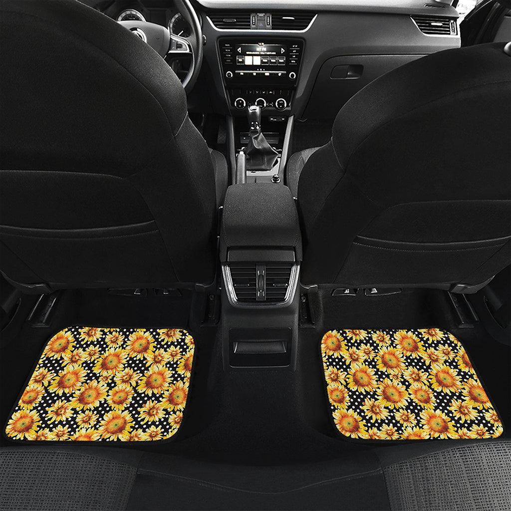 Watercolor Polka Dot Sunflower Print Front and Back Car Floor Mats