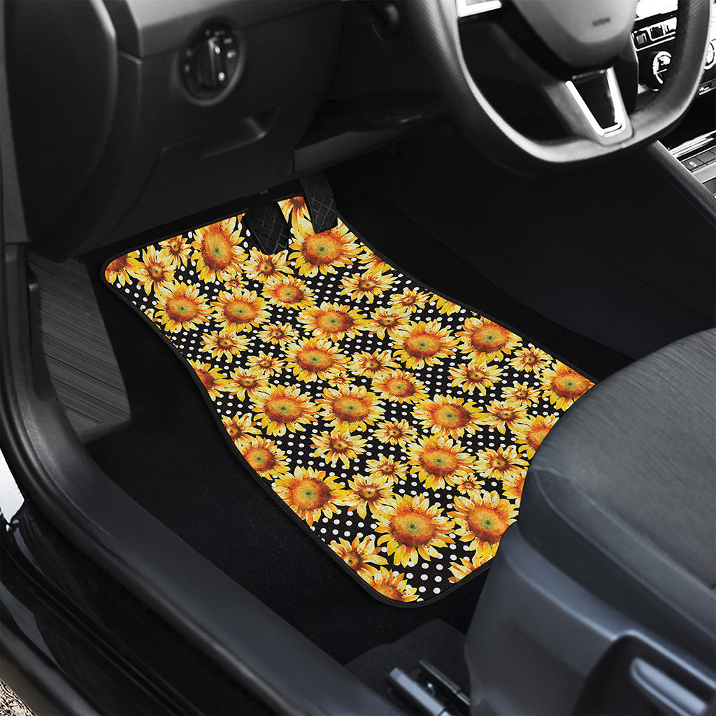 Watercolor Polka Dot Sunflower Print Front and Back Car Floor Mats