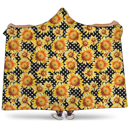 Watercolor Polka Dot Sunflower Print Hooded Blanket