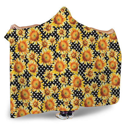 Watercolor Polka Dot Sunflower Print Hooded Blanket