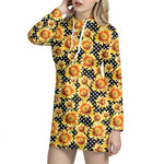 Watercolor Polka Dot Sunflower Print Hoodie Dress