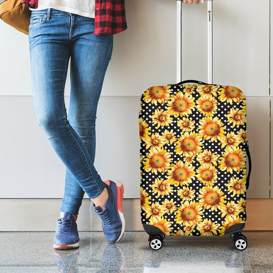 Watercolor Polka Dot Sunflower Print Luggage Cover