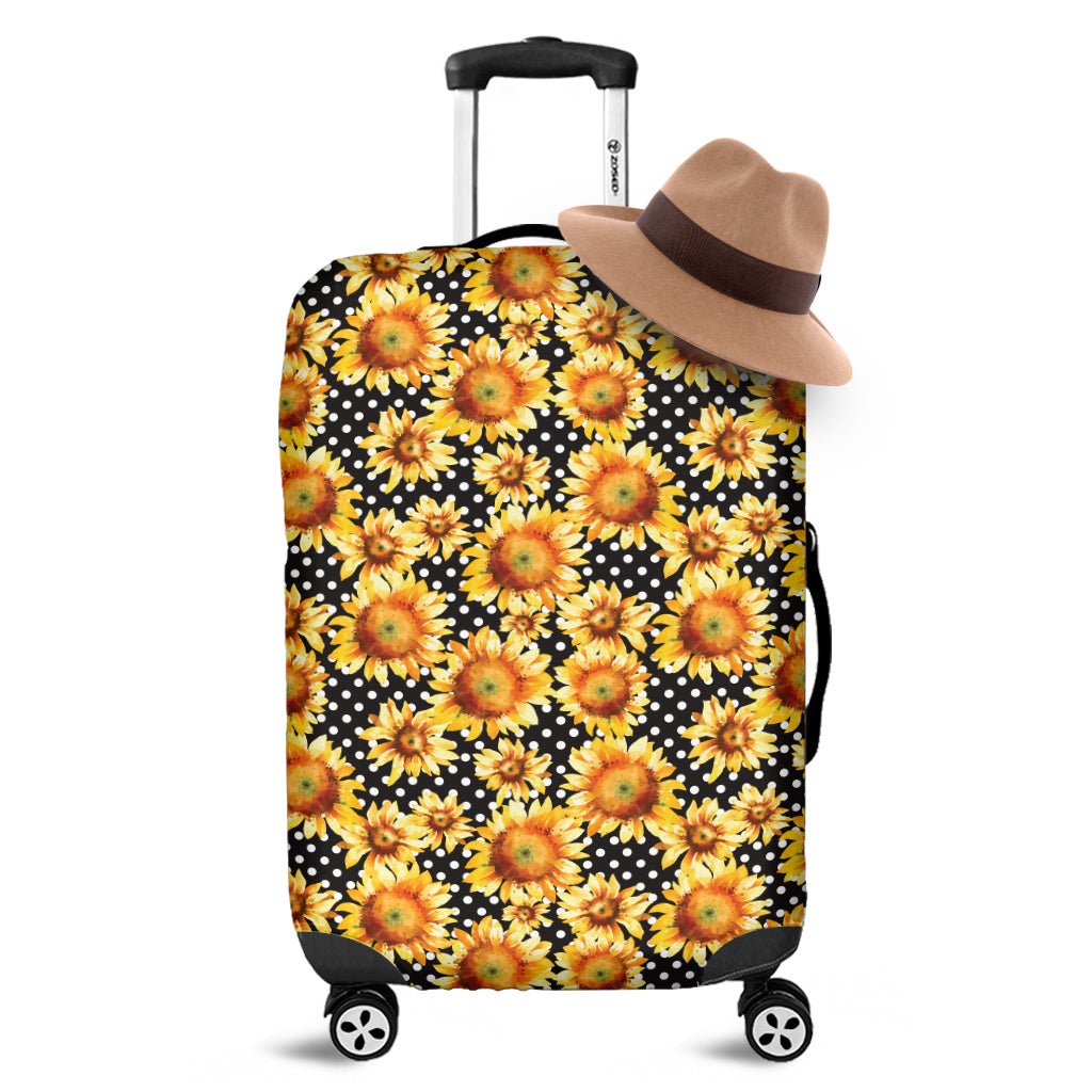 Watercolor Polka Dot Sunflower Print Luggage Cover
