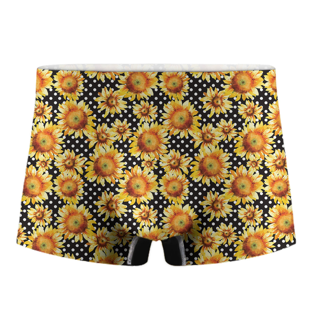 Watercolor Polka Dot Sunflower Print Men's Boxer Briefs