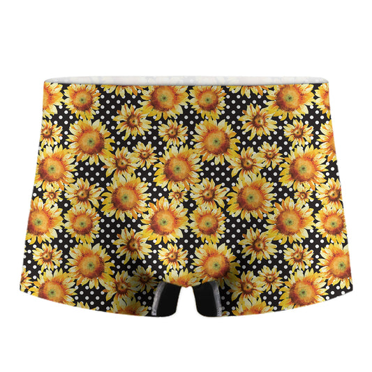 Watercolor Polka Dot Sunflower Print Men's Boxer Briefs
