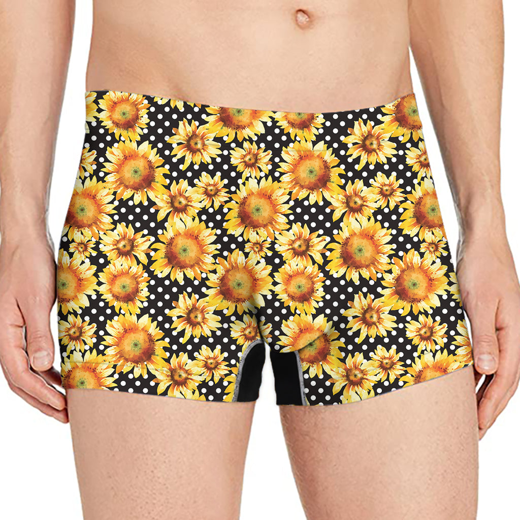 Watercolor Polka Dot Sunflower Print Men's Boxer Briefs