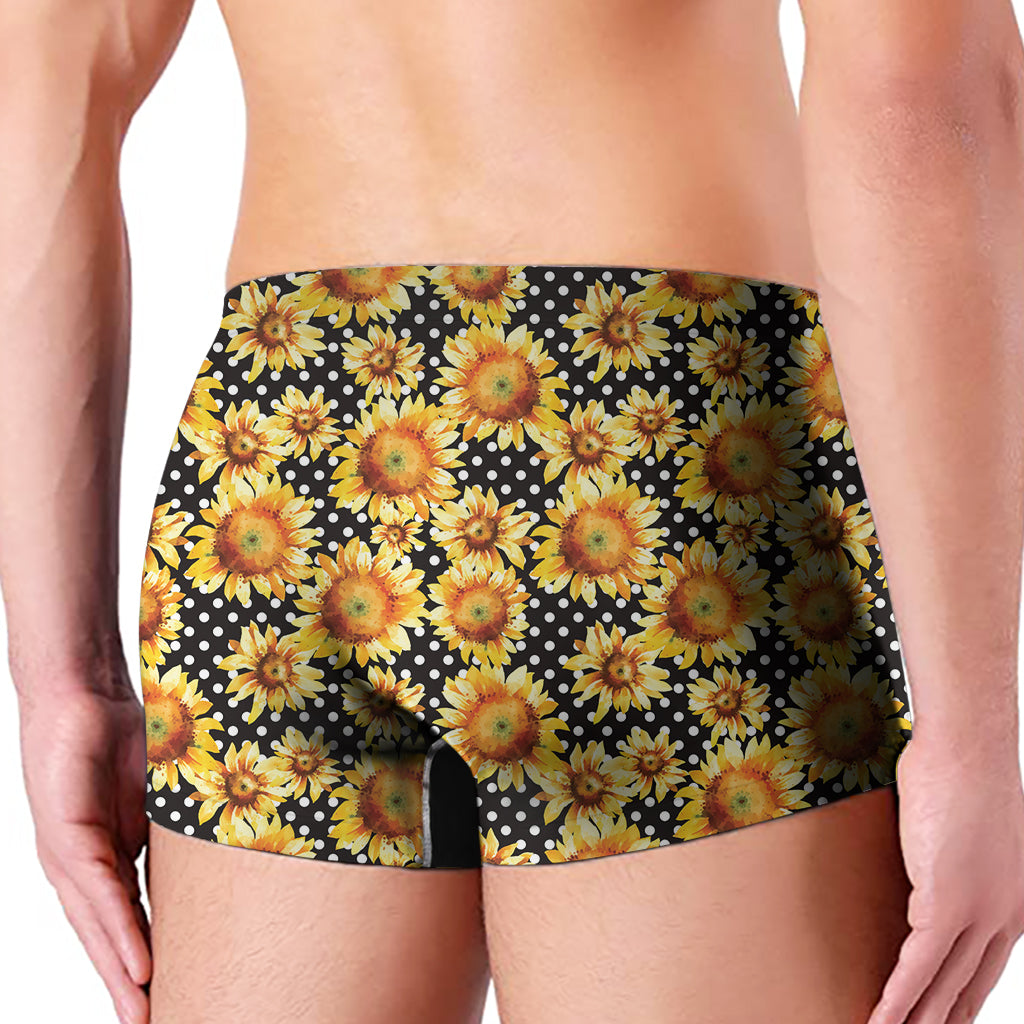 Watercolor Polka Dot Sunflower Print Men's Boxer Briefs