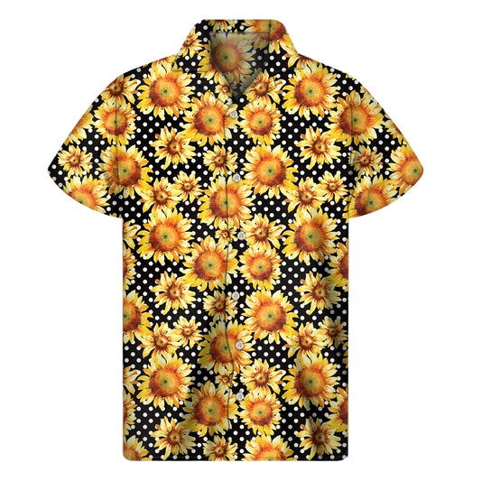 Watercolor Polka Dot Sunflower Print Men's Short Sleeve Shirt