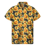Watercolor Polka Dot Sunflower Print Men's Short Sleeve Shirt