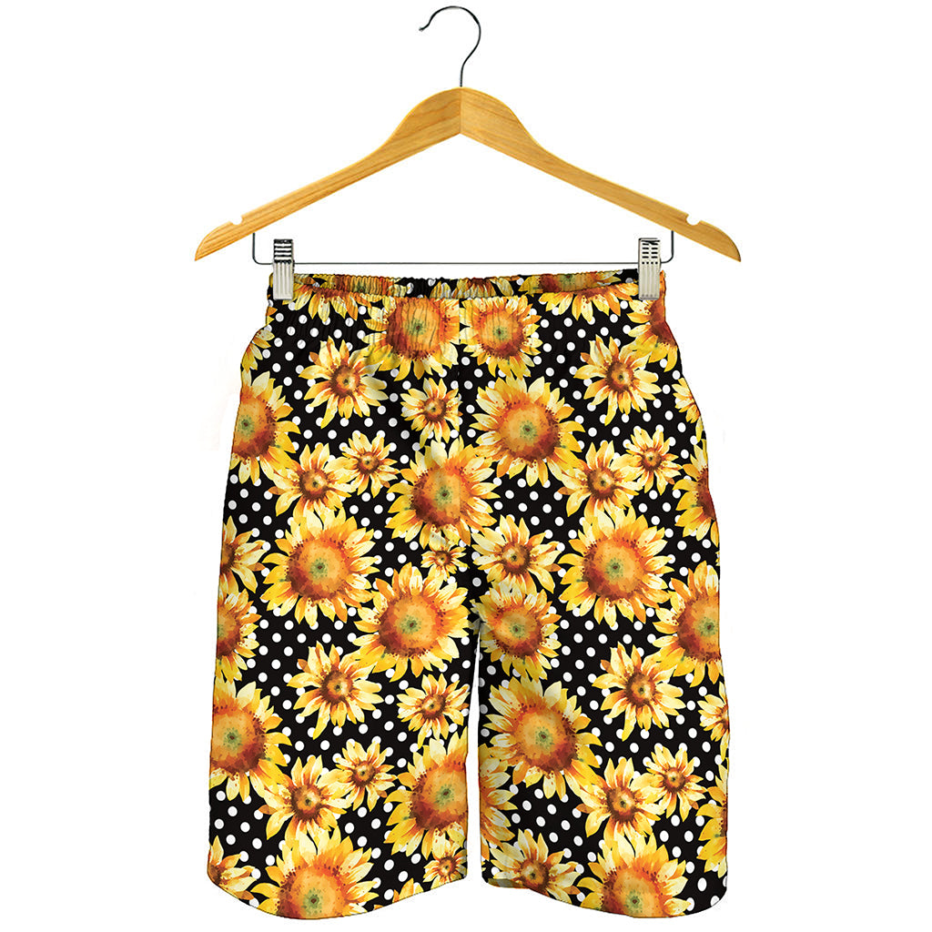 Watercolor Polka Dot Sunflower Print Men's Shorts