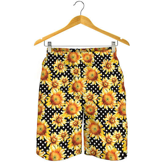 Watercolor Polka Dot Sunflower Print Men's Shorts