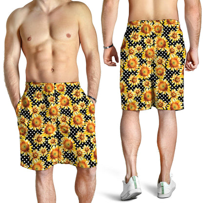 Watercolor Polka Dot Sunflower Print Men's Shorts