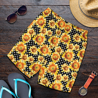 Watercolor Polka Dot Sunflower Print Men's Shorts
