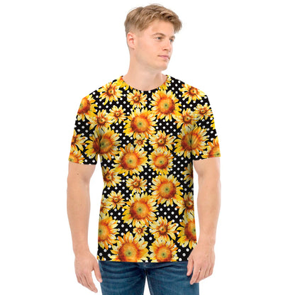 Watercolor Polka Dot Sunflower Print Men's T-Shirt