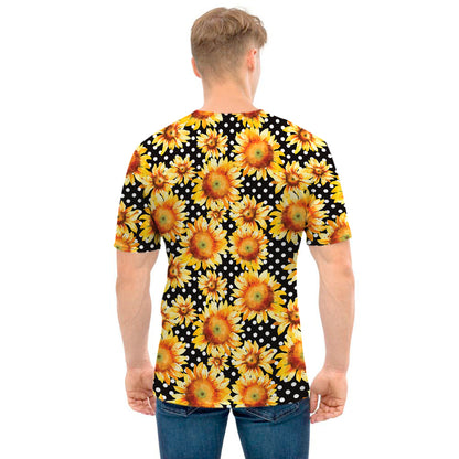 Watercolor Polka Dot Sunflower Print Men's T-Shirt