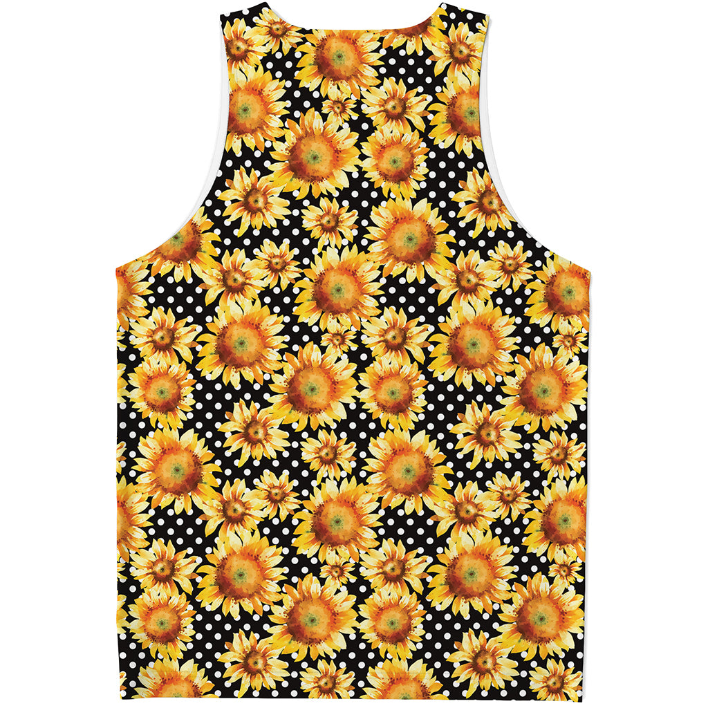 Watercolor Polka Dot Sunflower Print Men's Tank Top