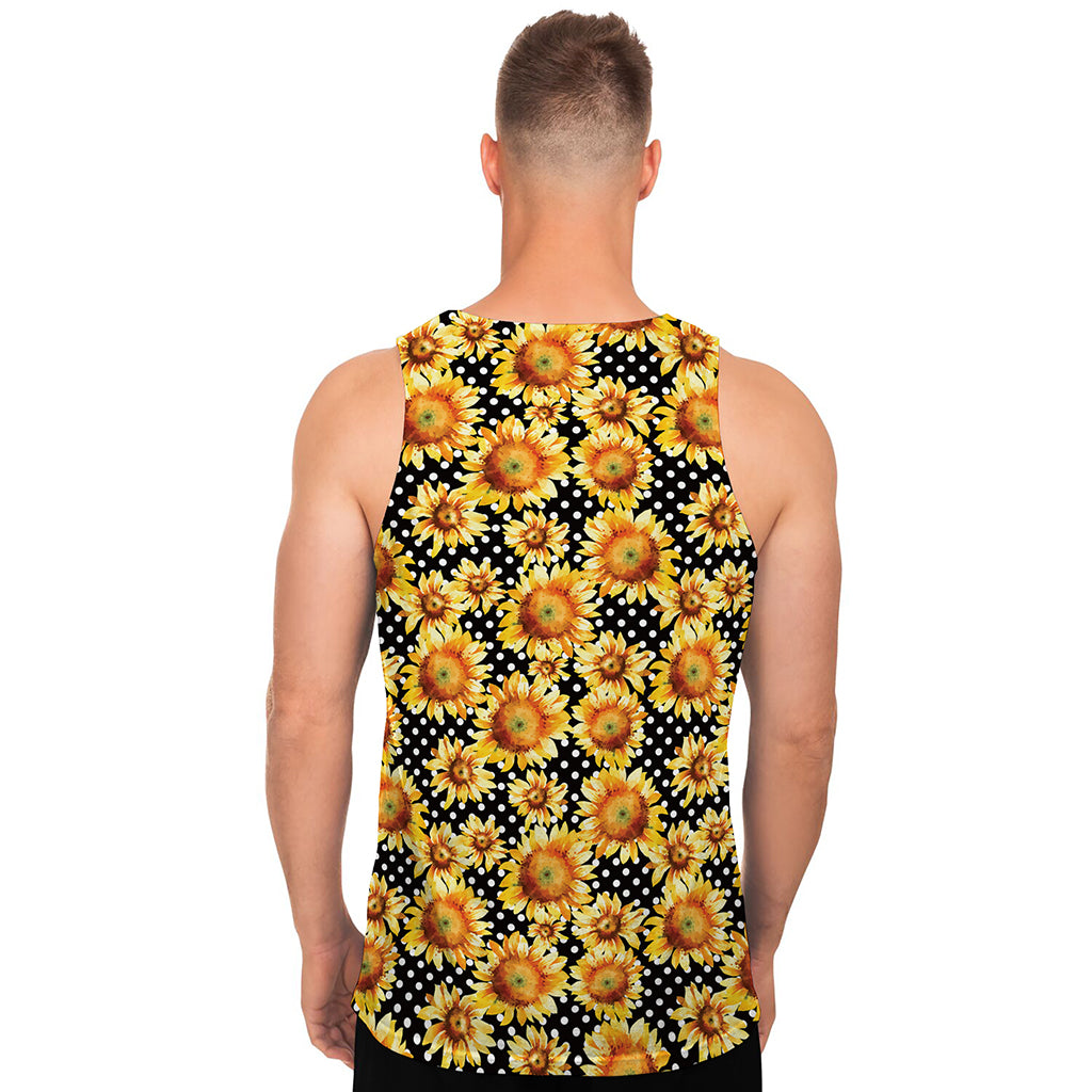 Watercolor Polka Dot Sunflower Print Men's Tank Top