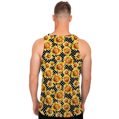 Watercolor Polka Dot Sunflower Print Men's Tank Top