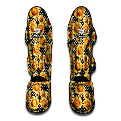 Watercolor Polka Dot Sunflower Print Muay Thai Shin Guard
