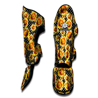 Watercolor Polka Dot Sunflower Print Muay Thai Shin Guard