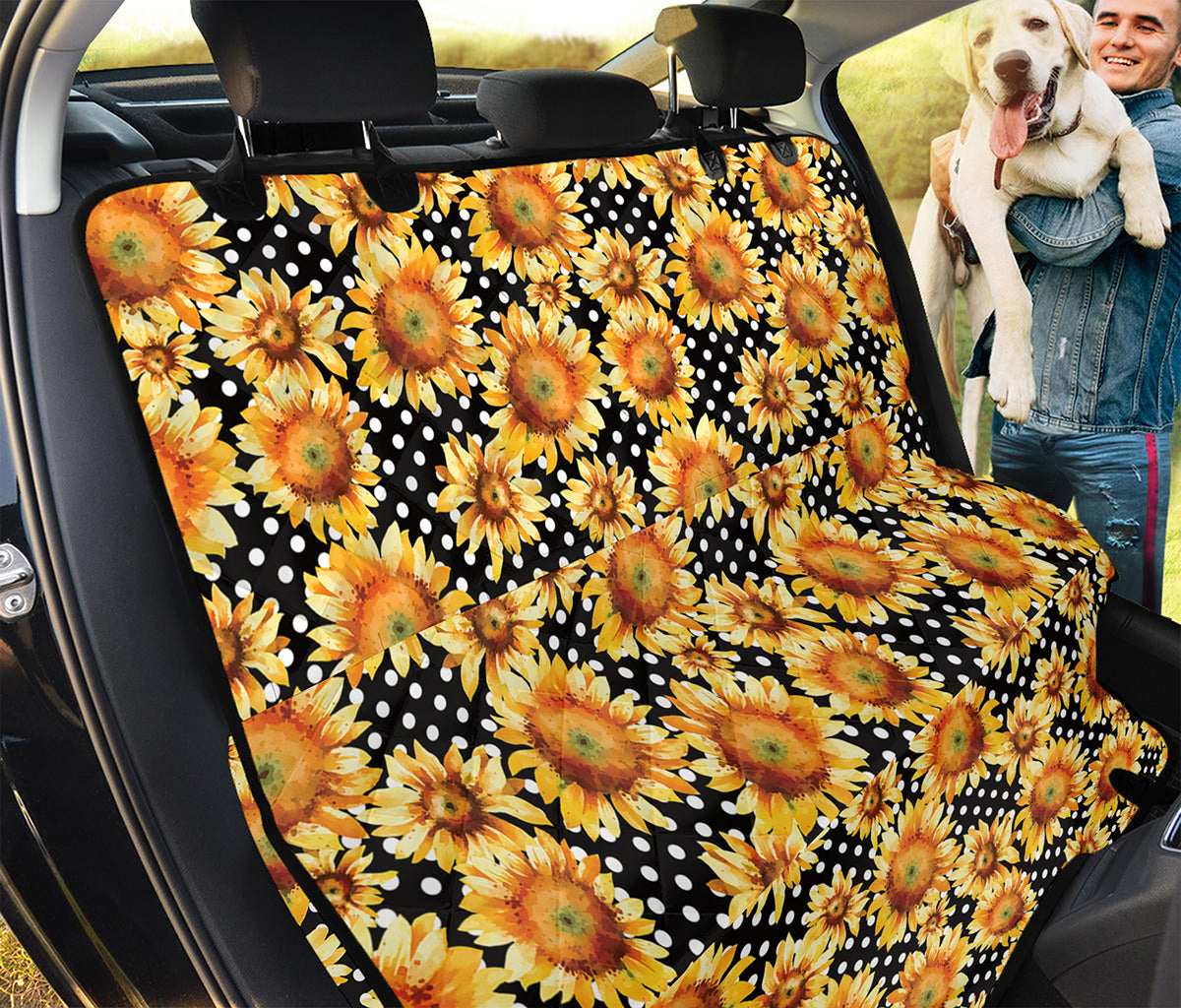 Watercolor Polka Dot Sunflower Print Pet Car Back Seat Cover