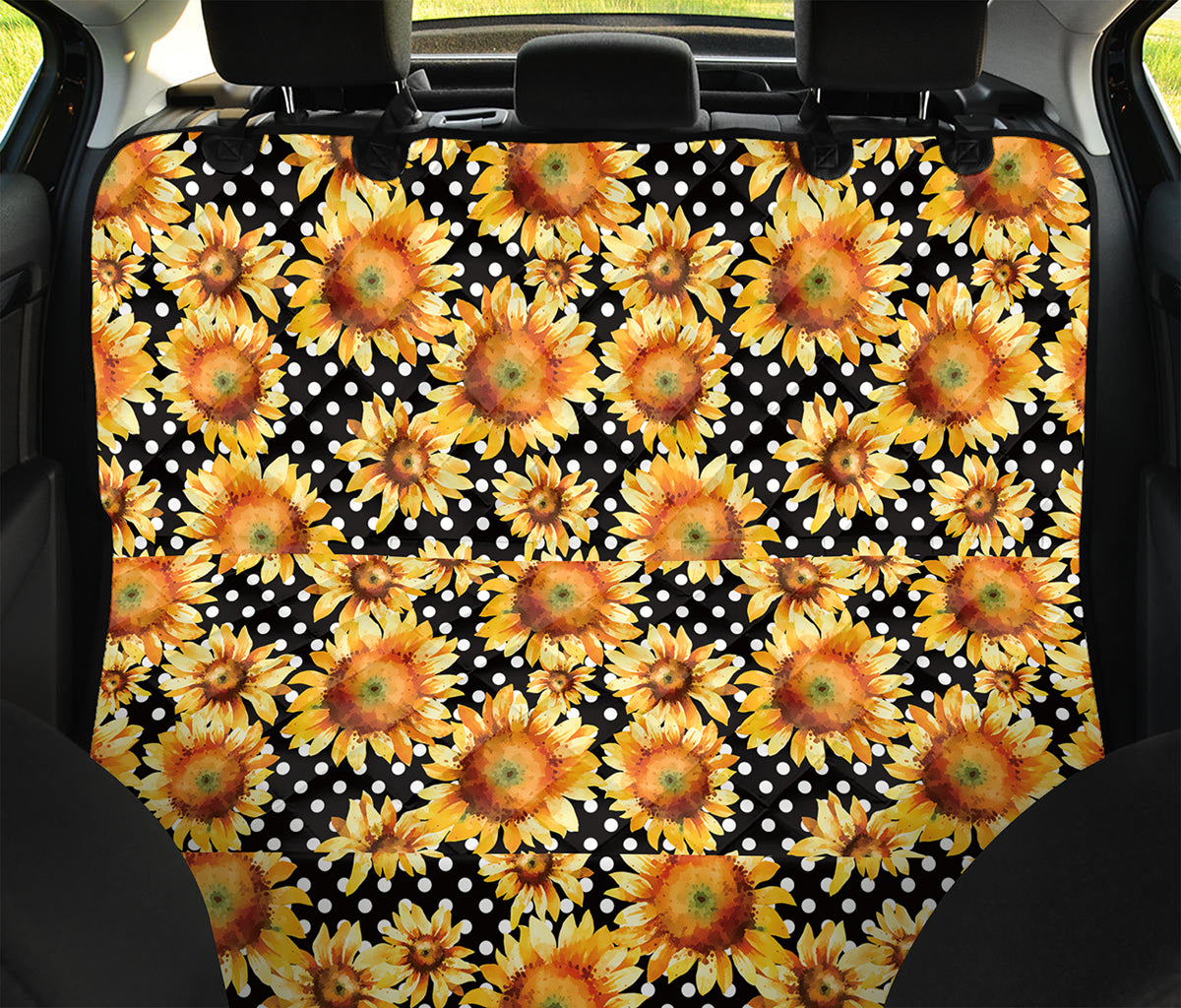 Watercolor Polka Dot Sunflower Print Pet Car Back Seat Cover