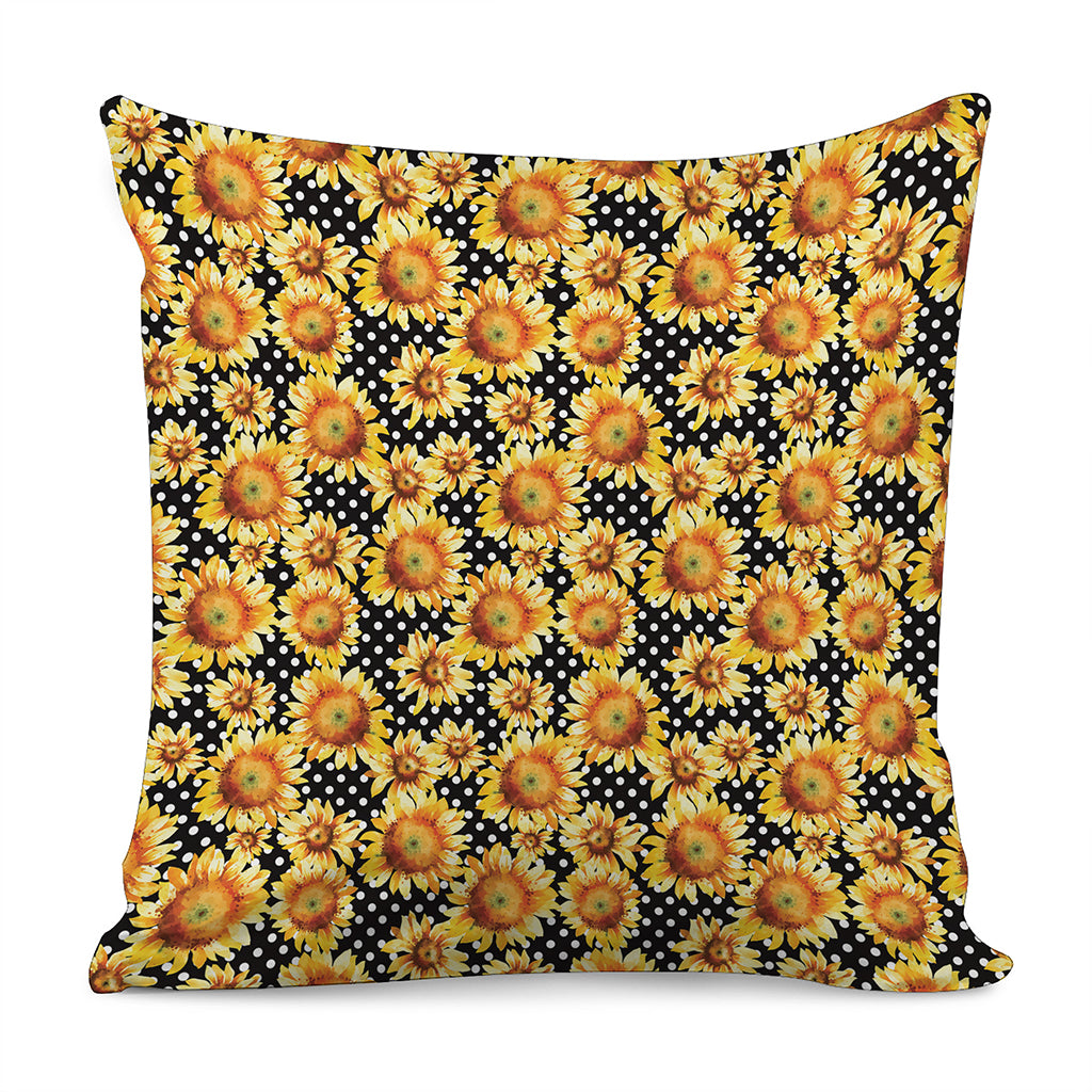 Watercolor Polka Dot Sunflower Print Pillow Cover