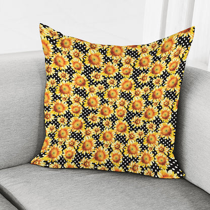 Watercolor Polka Dot Sunflower Print Pillow Cover