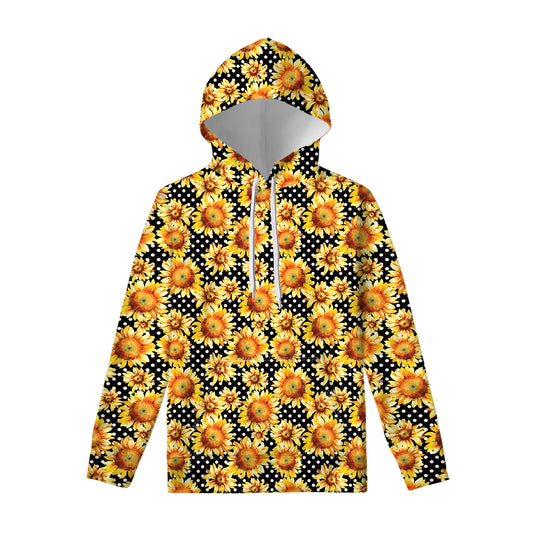 Watercolor Polka Dot Sunflower Print Pullover Hoodie