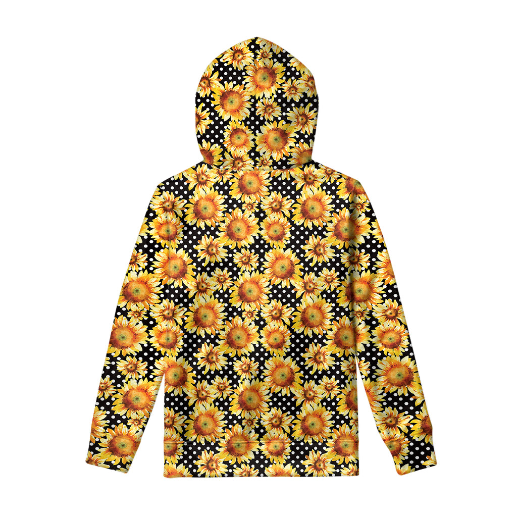 Watercolor Polka Dot Sunflower Print Pullover Hoodie