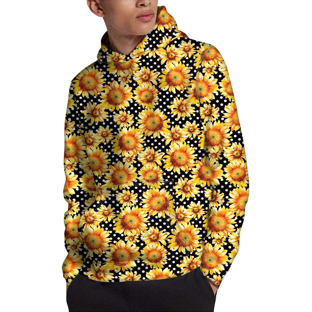 Watercolor Polka Dot Sunflower Print Pullover Hoodie