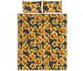 Watercolor Polka Dot Sunflower Print Quilt Bed Set