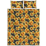 Watercolor Polka Dot Sunflower Print Quilt Bed Set