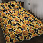 Watercolor Polka Dot Sunflower Print Quilt Bed Set