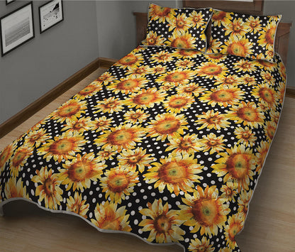 Watercolor Polka Dot Sunflower Print Quilt Bed Set