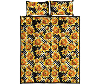 Watercolor Polka Dot Sunflower Print Quilt Bed Set