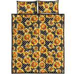 Watercolor Polka Dot Sunflower Print Quilt Bed Set
