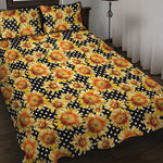 Watercolor Polka Dot Sunflower Print Quilt Bed Set